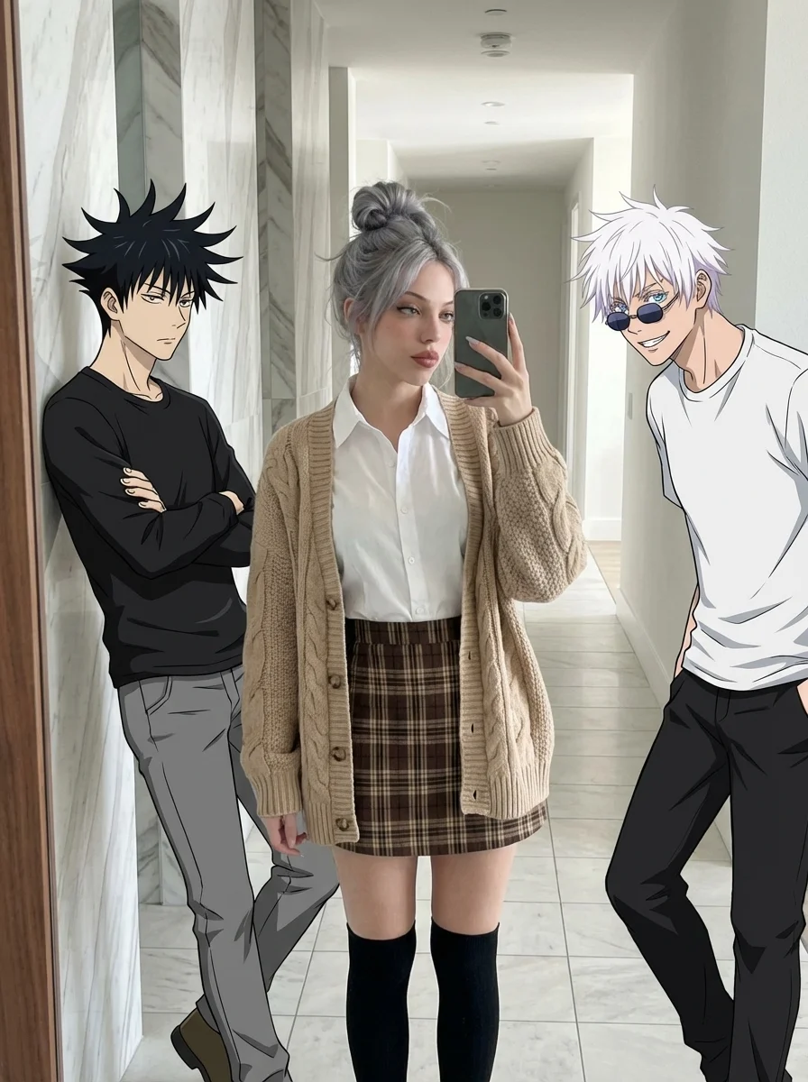 Anime Mirror Selfie with Gojo & Megumi