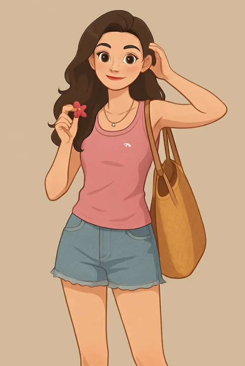 Flat Digital Character Illustration with White Cutout Outline