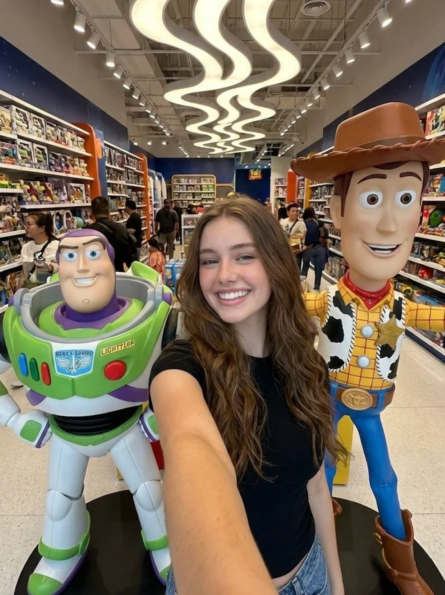 Toy Story Characters Store Selfie